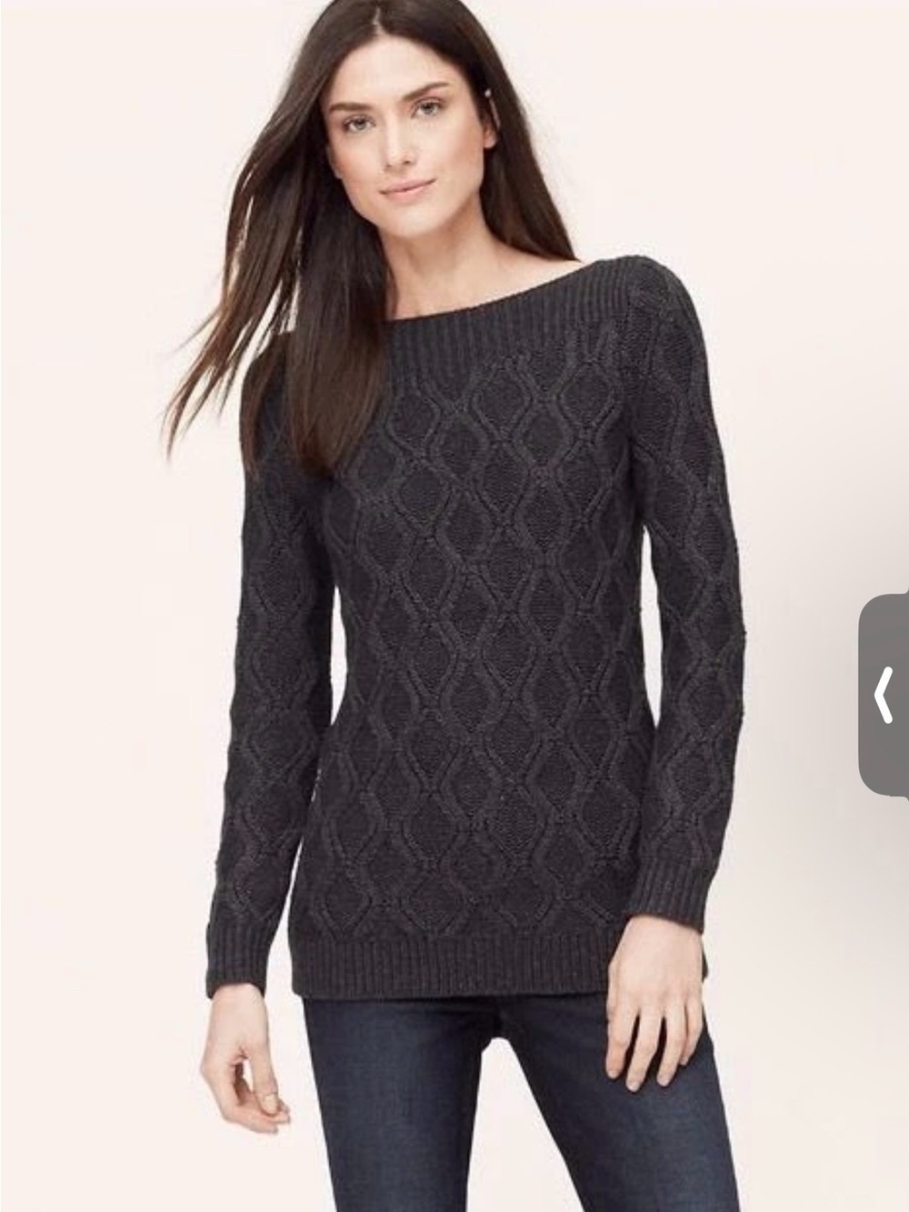 LOFT Charcoal Off-the-Shoulder Cable Knit Sweater